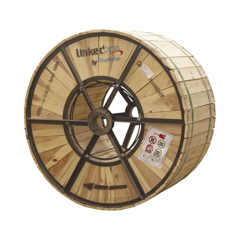 Carrete de 4 km de Fibra Óptica Aérea (ADSS) G.652D, Monomodo de 144 Hilos, Exterior, Span 100, Loose Tube