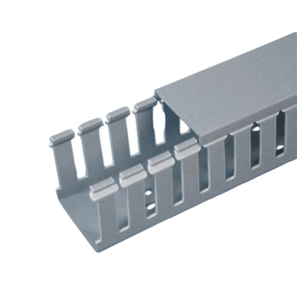 [FC2X3LG2] Canaleta Ranurada de PVC con Tapa, Tipo F, 57.2 mm de Ancho, 79.2 mm de Alto y 2 m de Largo, Color Gris