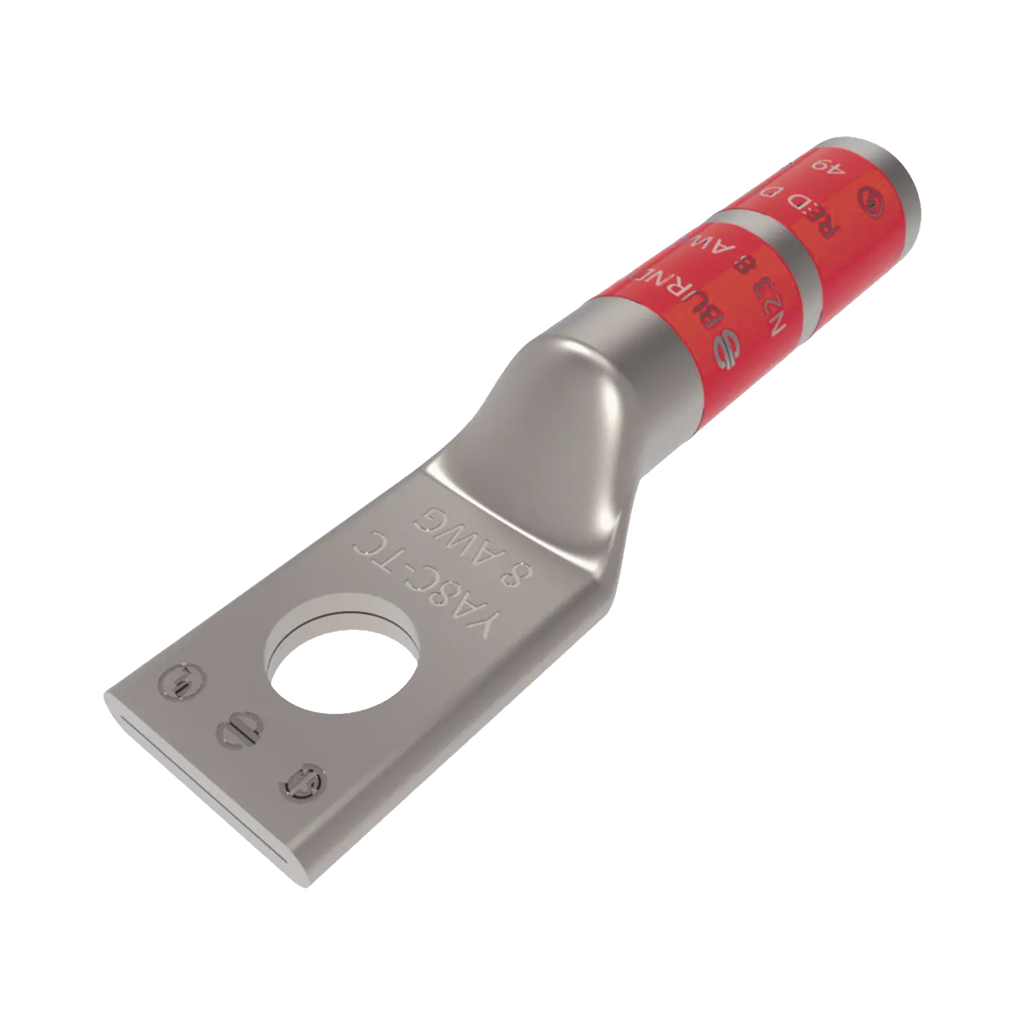 Zapata Terminal de Compresión BURNDY para Tornillo de 1/4 y Calibre 8 AWG / Barril Largo.