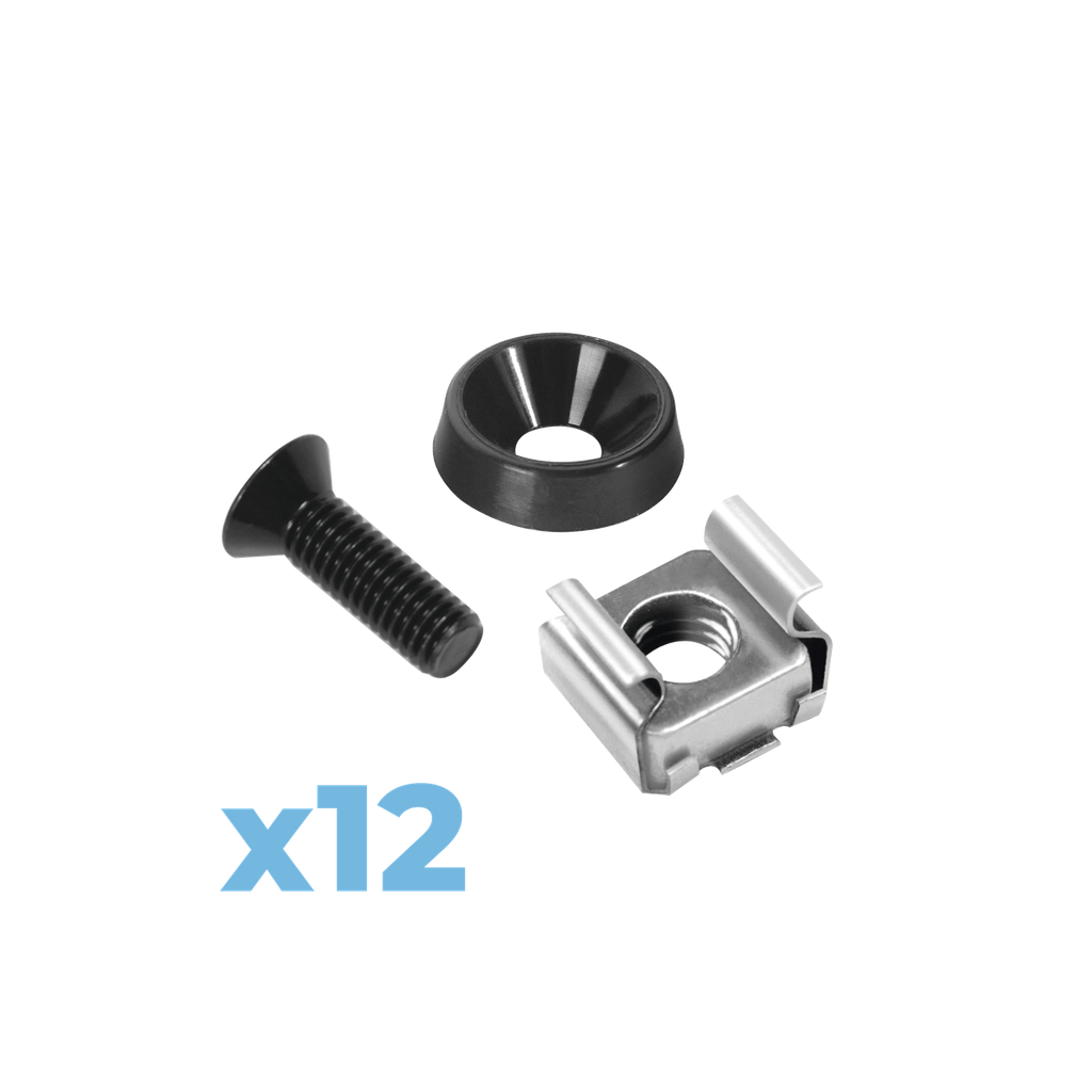[LP-TAT-12] Juego de 12 Tornillos con 12 Arandelas y 12 Tuercas Enjauladas para Rack Linkedpro