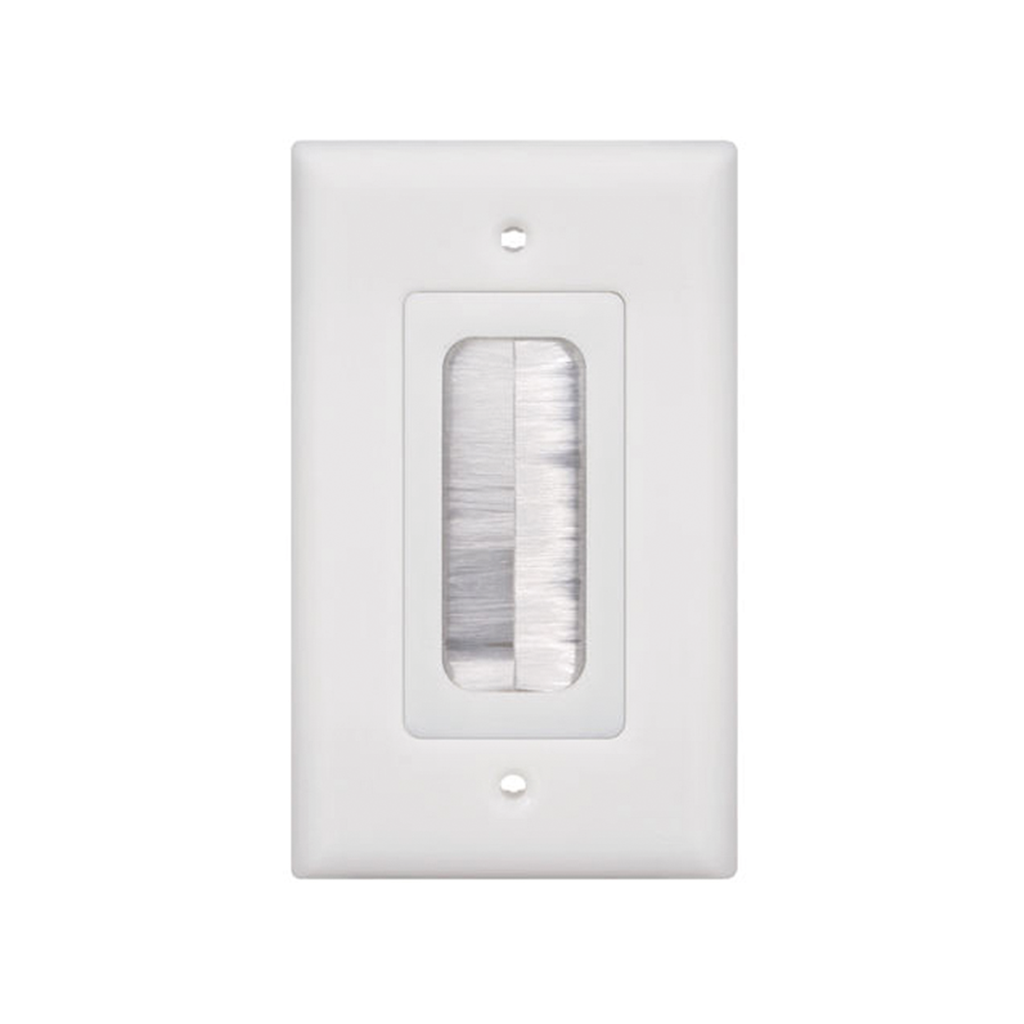 [LP-FP-BRUSH] Placa de Pared Pasa cable, Tipo Cepillo, de 1 Puerto, Con Cerdas Antipolvo, Color Blanco