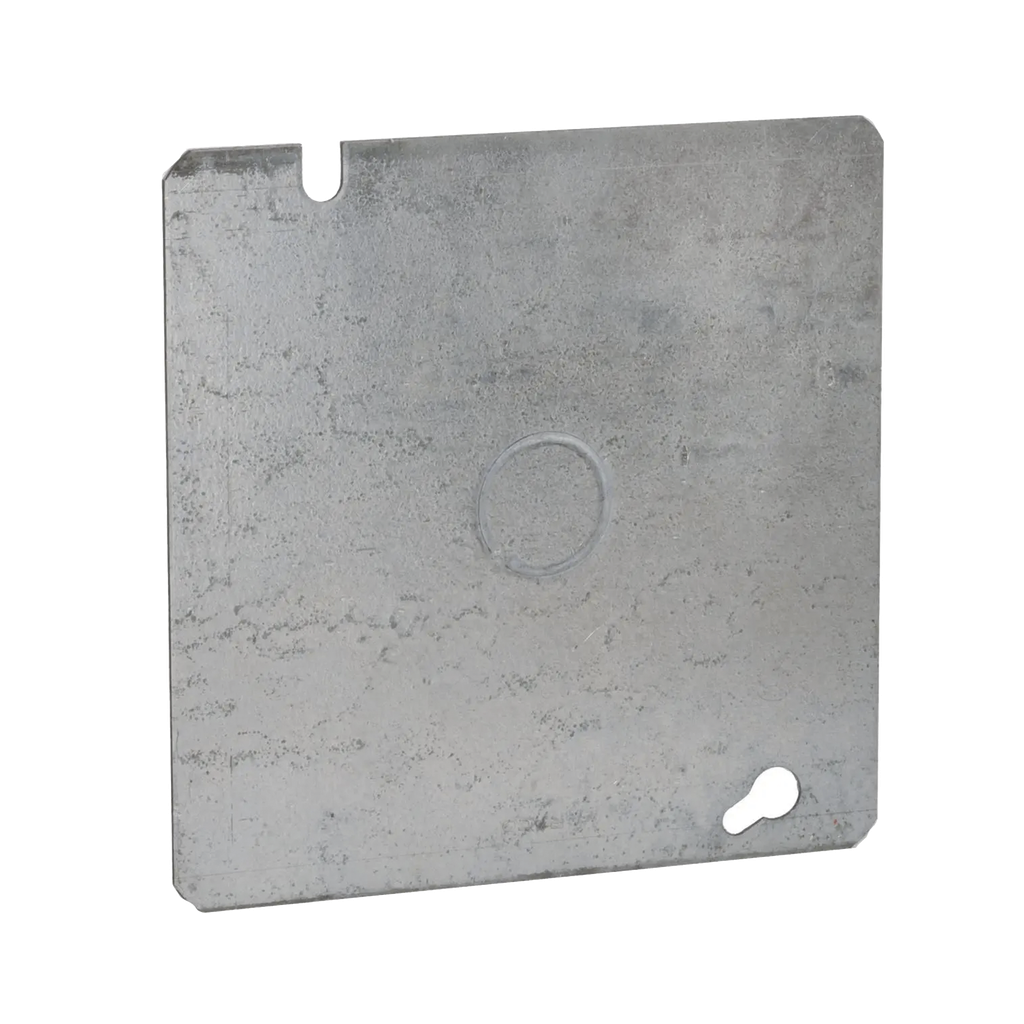 Tapa Cuadrada Plana de  Acero Galvanizado con Entrada de 1/2  para Caja de 4 11/16.