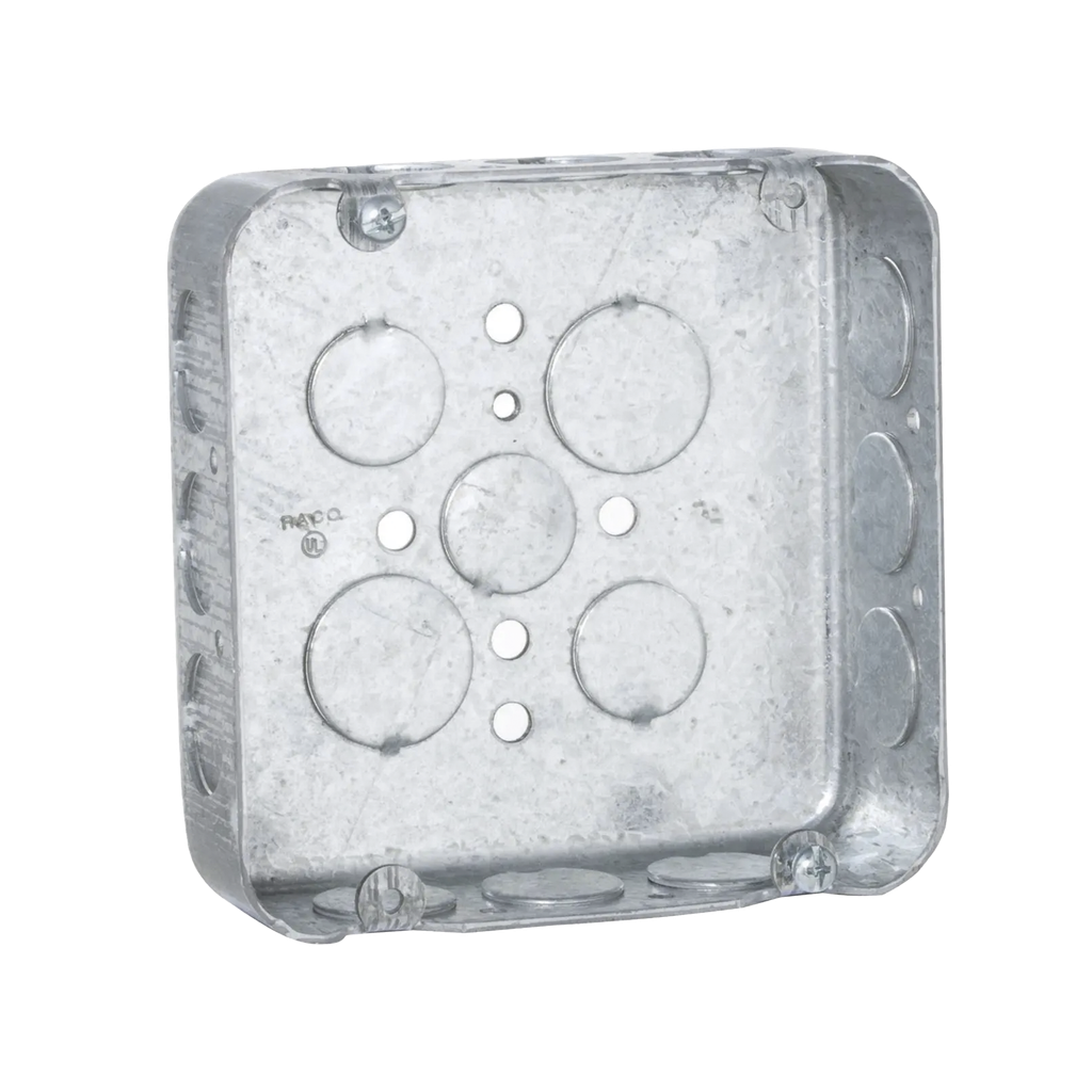 Caja Cuadrada  4 11/16/ Profundidad  1 1/2/ 15 Entradas 1/2, 2 Entradas 3/4/ Troquelada.