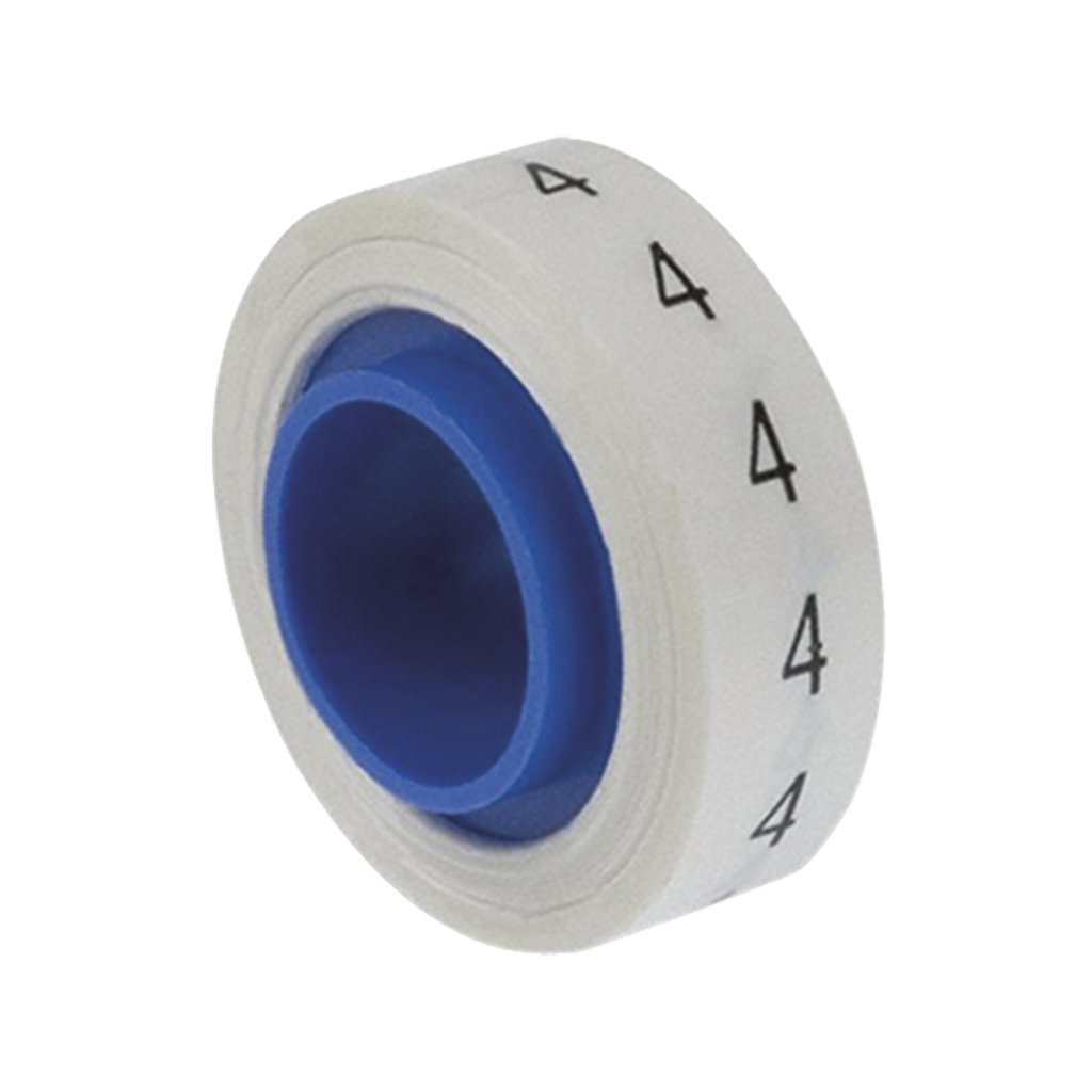 [PMDR-4] Rollo de Etiquetas Marcadoras, Pre-Impresos con el Número 4, de 2.4 metros, Color Blanco