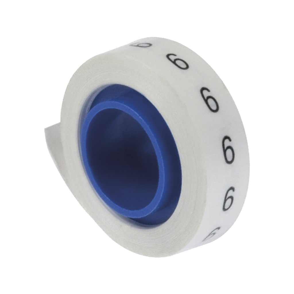 [PMDR-6] Rollo de Etiquetas Marcadoras, Pre-Impresos con el Número 6, de 2.4 metros, Color Blanco