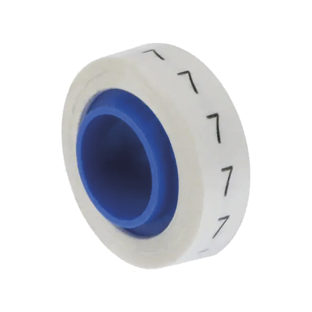 [PMDR-7] Rollo de Etiquetas Marcadoras, Pre-Impresos con el Número 7, de 2.4 metros, Color Blanco