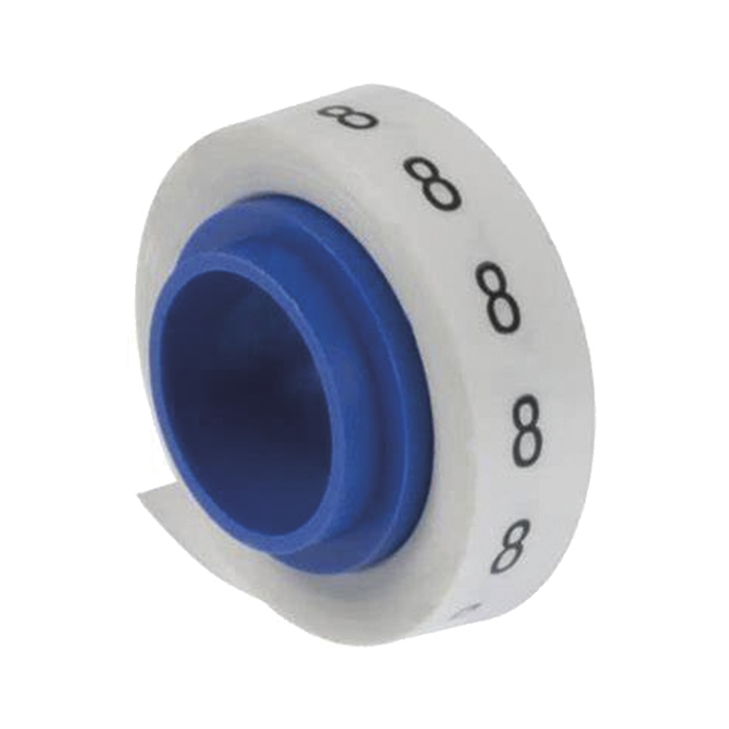 [PMDR-8] Rollo de Etiquetas Marcadoras, Pre-Impresos con el Número 8, de 2.4 metros, Color Blanco