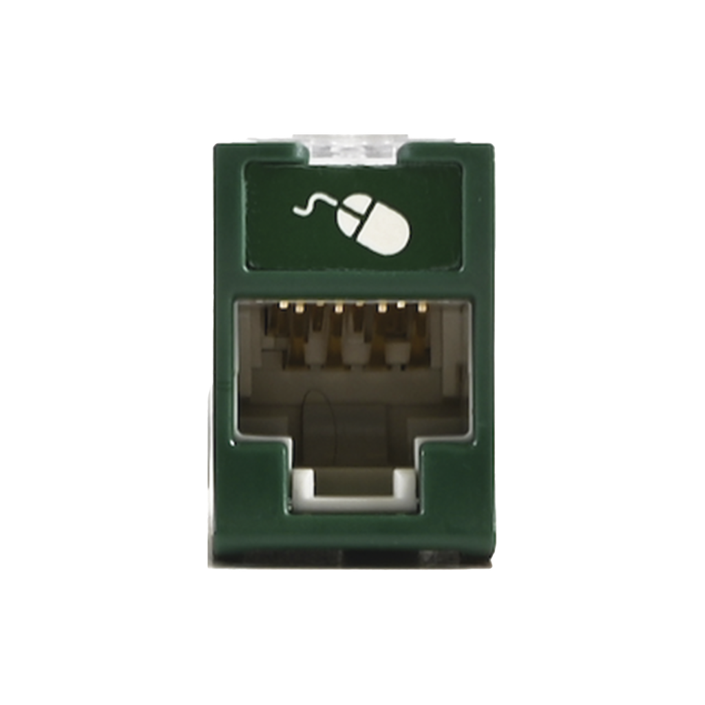 Jack UltraMAX Cat6, UTP, Montaje híbrido en Placa de Pared (Plano y Angulado), Color Verde, Punch Down