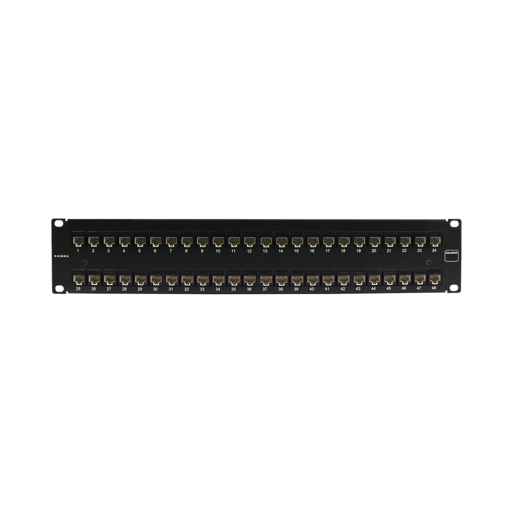 Patch Panel UltraMAX. UTP, Precargado con Jacks Cat6, 48 Puertos, Plano, 2U