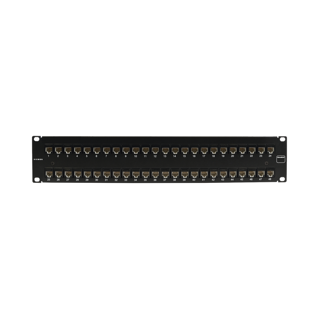 Patch Panel UltraMAX. UTP, Precargado con Jacks Cat6A, 48 Puertos, Plano, 2U