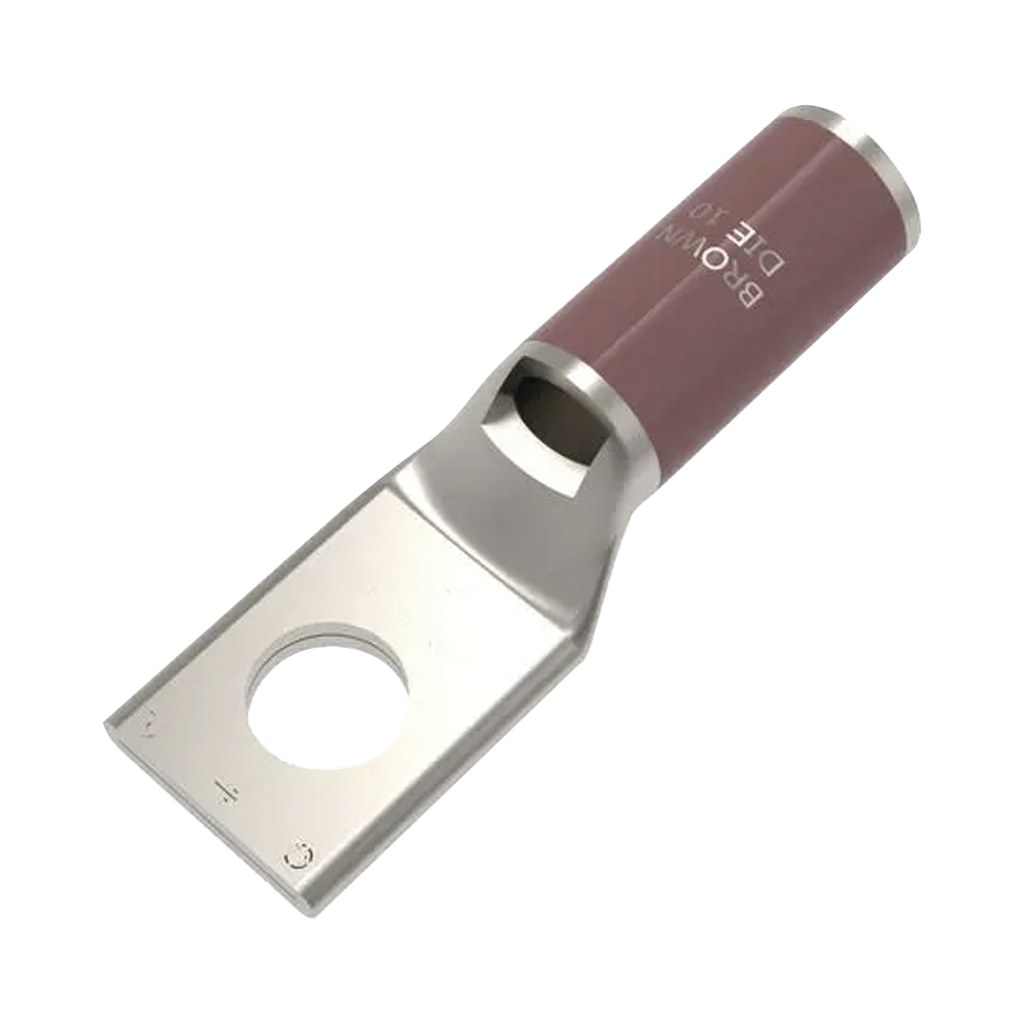 Zapata Terminal de Compresión BURNDY Cañón Corto para Tornillo de 3/8 y Calibre 2 AWG.