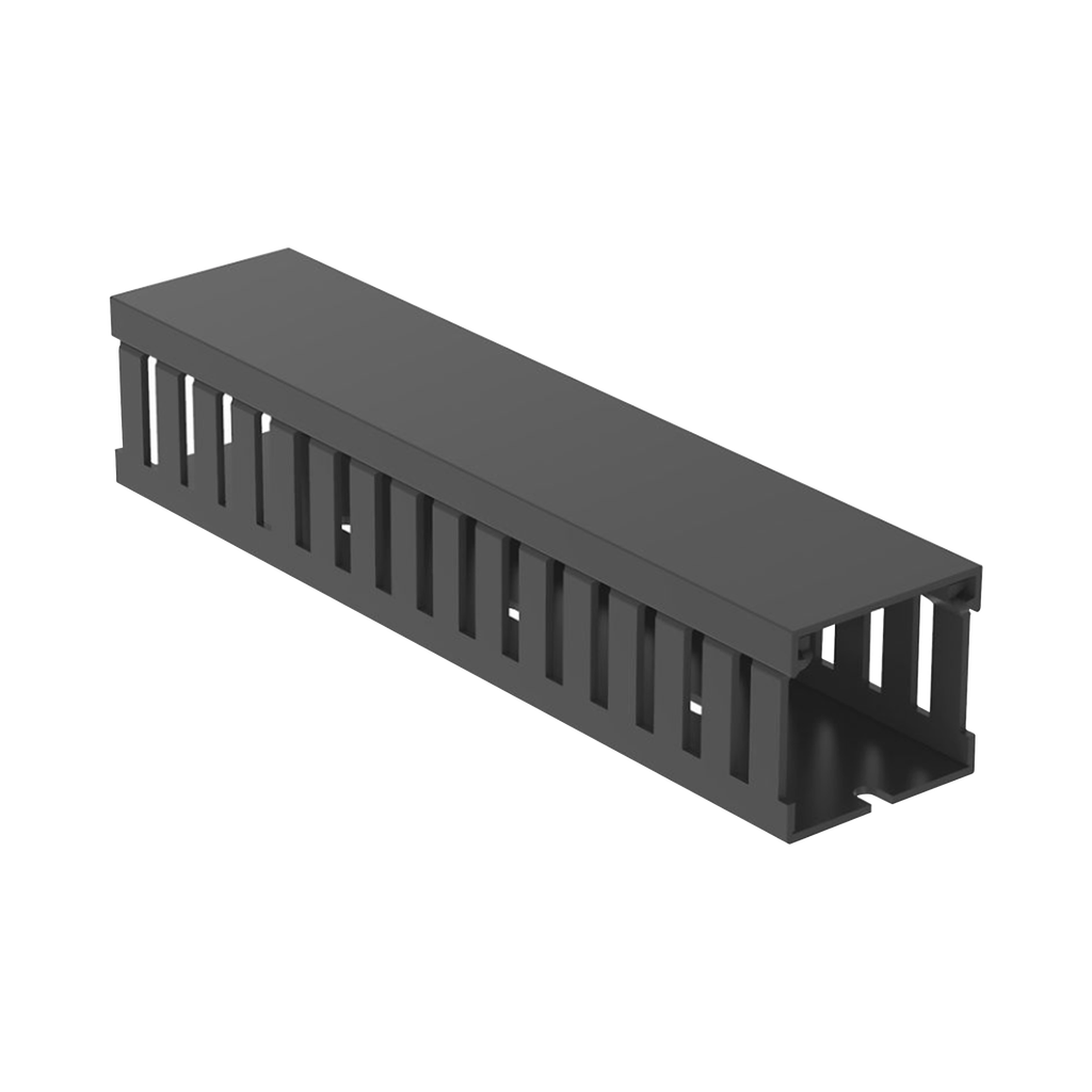 [FC1.5X1.5LG2] Canaleta Ranurada de PVC con Tapa, Tipo F, 44.5 mm de Ancho, 41.1 mm de Alto y 2 m de Largo, Color Gris