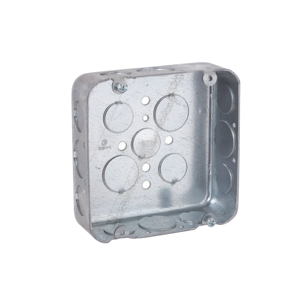 Caja Cuadrada  4 11/16/ Profundidad  1 1/2/ 11 Entradas 1/2, 6 Entradas 3/4/ Troquelada.