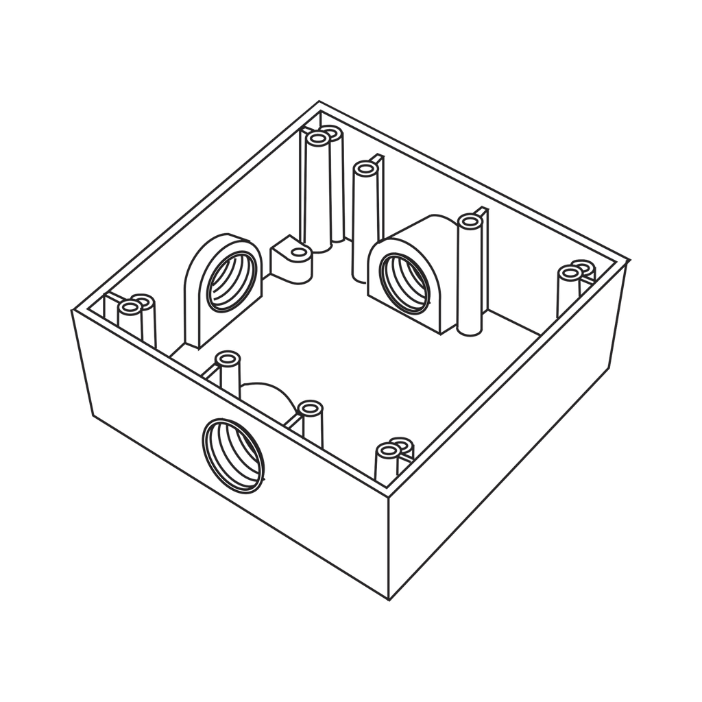 Caja Cuadrada de 3/4 (19.05 mm) a Prueba de Intemperie/ Cuenta con 3 bocas.