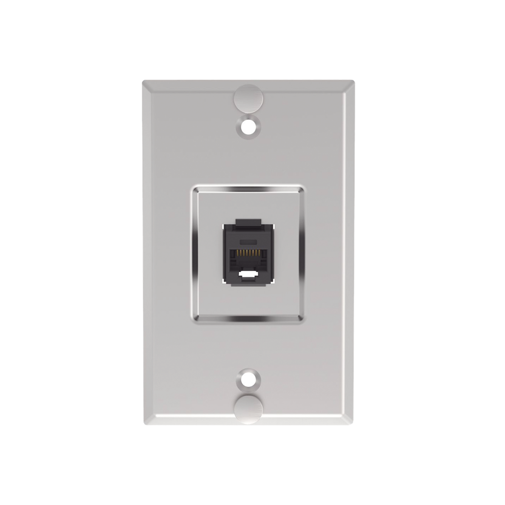 Placa de Pared Telefónica, Salida de 1 Puerto Keystone, Con Jack Cat6 Estilo 110 de Impacto, de Acero Inoxidable