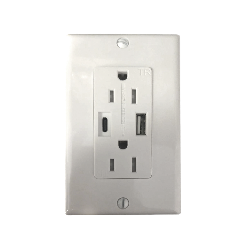 [CONTACTHO] Contacto Dúplex con puertos USB Tipo A y C, 15 A, 100 - 240 V, USB 5 V, Incluye la Placa.