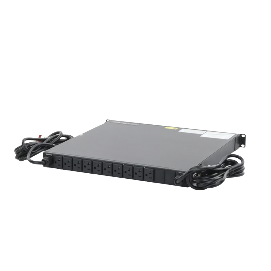 PDU Monitoreable de Transferencia Automática ATS (Fuente Redundante), Con 10 Salidas 5-15R, Enchufes de Entrada NEMA 5-15P, Instalación Horizontal de 19in, 1UR, 15 Amp, 120 Vca
