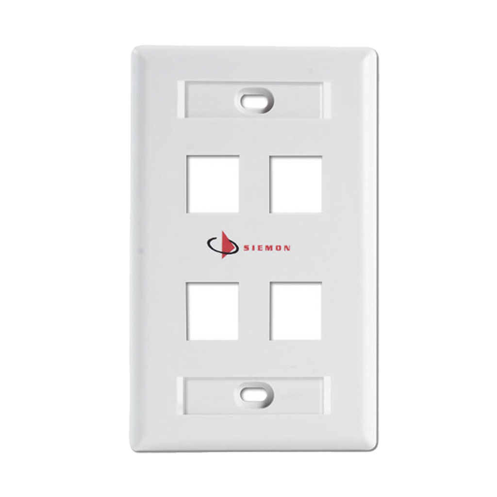 Placa de pared Keystone de 4 salidas, color blanco, para Jacks Keystone Z-MAX y MAX