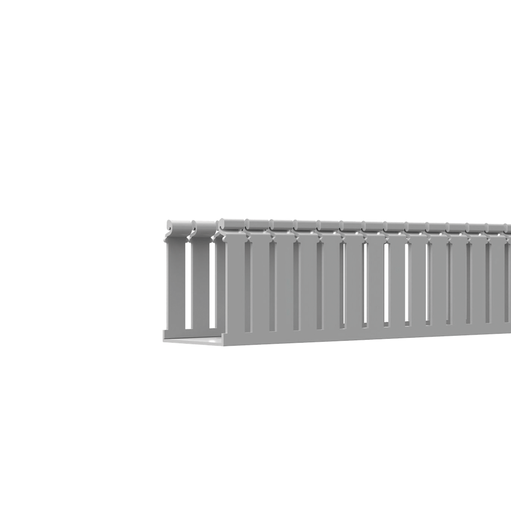 [FC4X3LG2] Canaleta Ranurada de PVC con Tapa, Tipo F, 108 mm de Ancho, 79.2 mm de Alto y 2 m de Largo, Color Gris