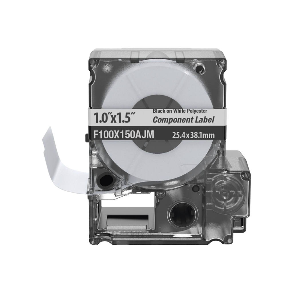 [F100X150AJM] Casete de 150 Etiquetas Bandera, Poliéster de 25.4 mm x 38.1 mm, para Cables de 3.1 mm - 5.1 mm de Diámetro, Área de Impresión Color Blanco
