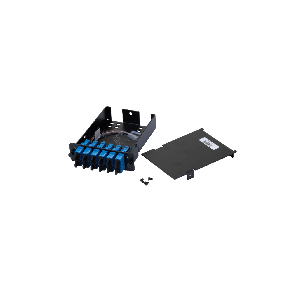 Placa Acopladora de Fibra Óptica FAP, Con 12 Pigtails y 6 Conectores SC Duplex (12 Fibras), Para Fibra Monomodo OS1/OS2, Color Azul