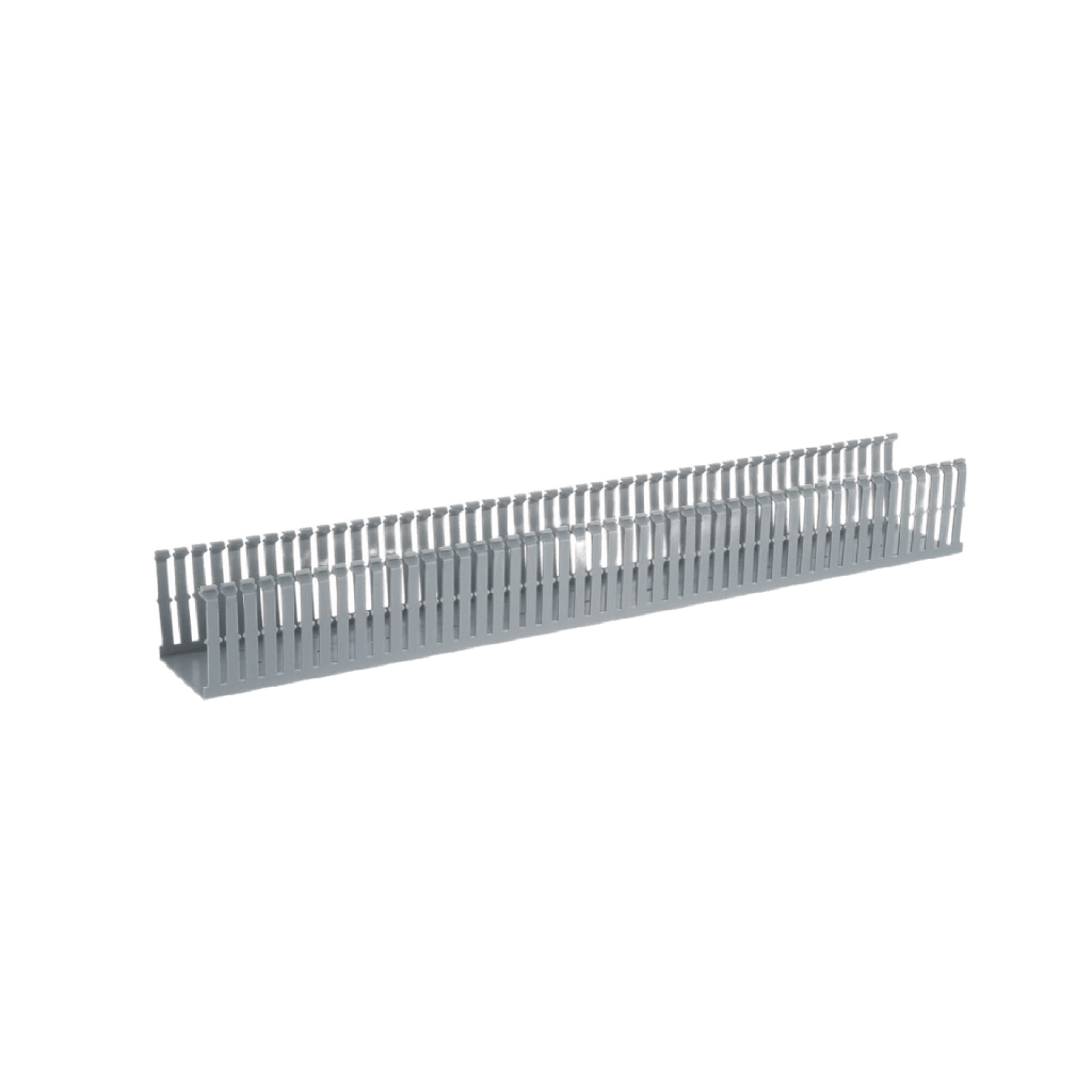 [FC3X4LG2] Canaleta Ranurada de PVC con Tapa, Tipo F, 82.6 mm de Ancho, 79.2 mm de Alto y 2 m de Largo, Color Gris