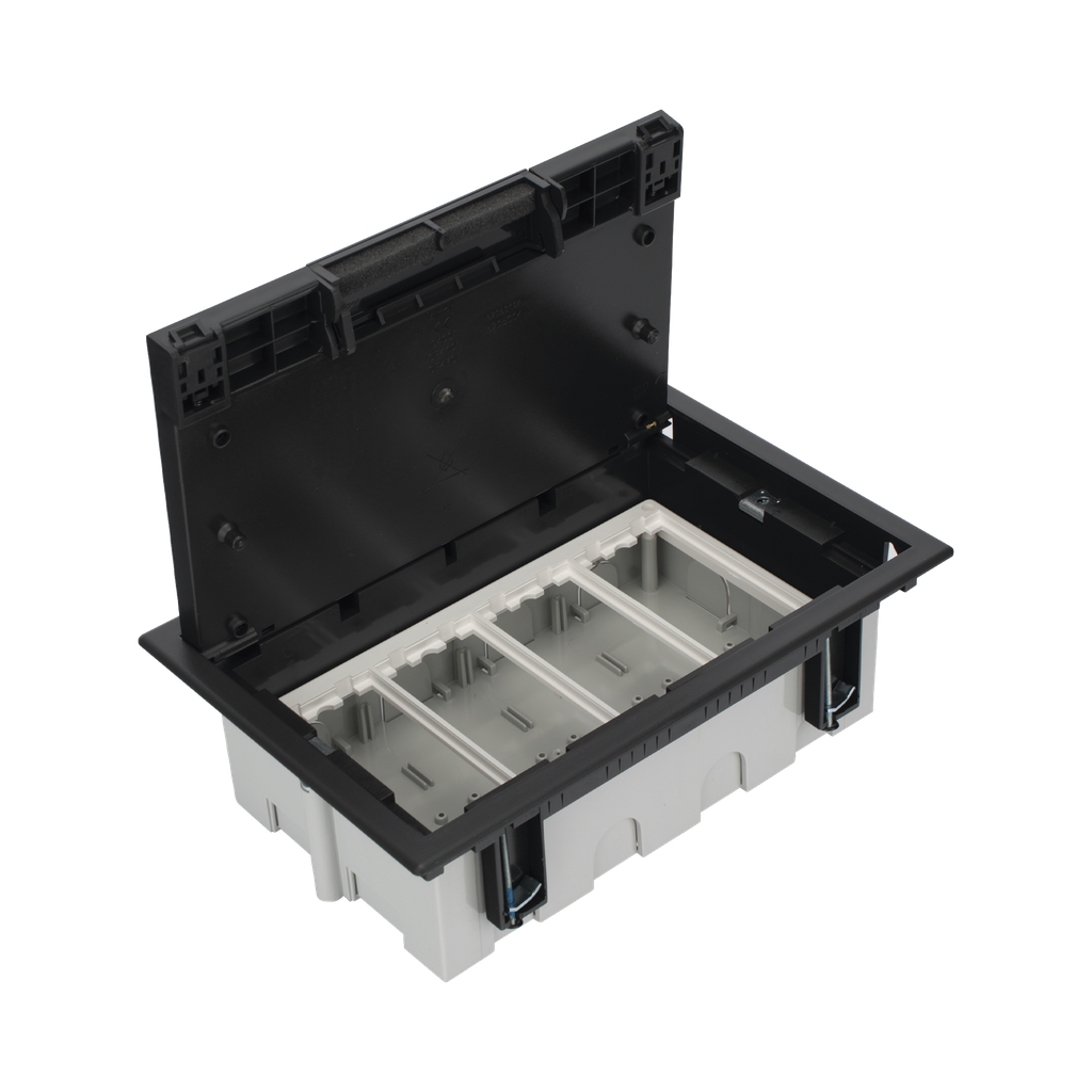 [SM-CPF-4] Caja Para Instalación en Piso Falso para Voz, Datos o Contactos Eléctricos / Capacidad para 4 Módulos / Espacio Embellecedor en la Tapa / Profundidad Ajustable de 90 a 120 mm / Los Módulos se Adquieren Aparte / (SF410/14CY)