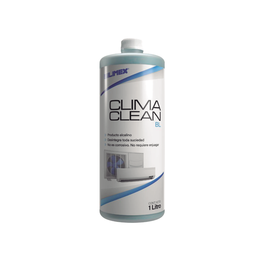 CLIMA CLEAN BL Limpiador a base ácida que garantiza una limpieza profunda y profesional en derpentines de minisplits, mejorando su eficiencia y prolongando su vida útil