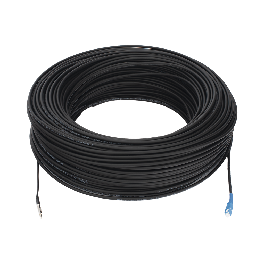 Rollo de Fibra Óptica Drop Redonda G657A2 Monomodo Simplex de 150 Metros con Conectores SC/UPC-SC/UPC para Instalaciones Aéreas, Subterráneas o a la Intemperie