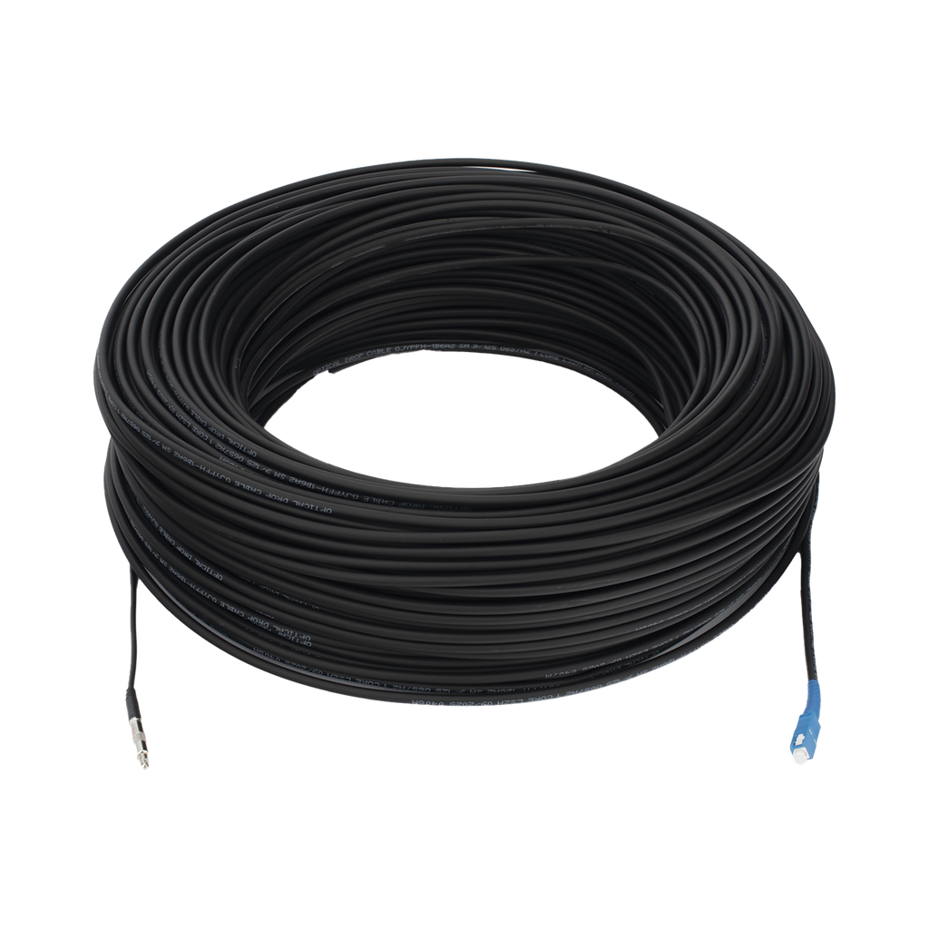 Rollo de Fibra Óptica Drop Redonda G657A2 Monomodo Simplex de 200 Metros con Conectores SC/UPC-SC/UPC para Instalaciones Aéreas, Subterráneas o a la Intemperie