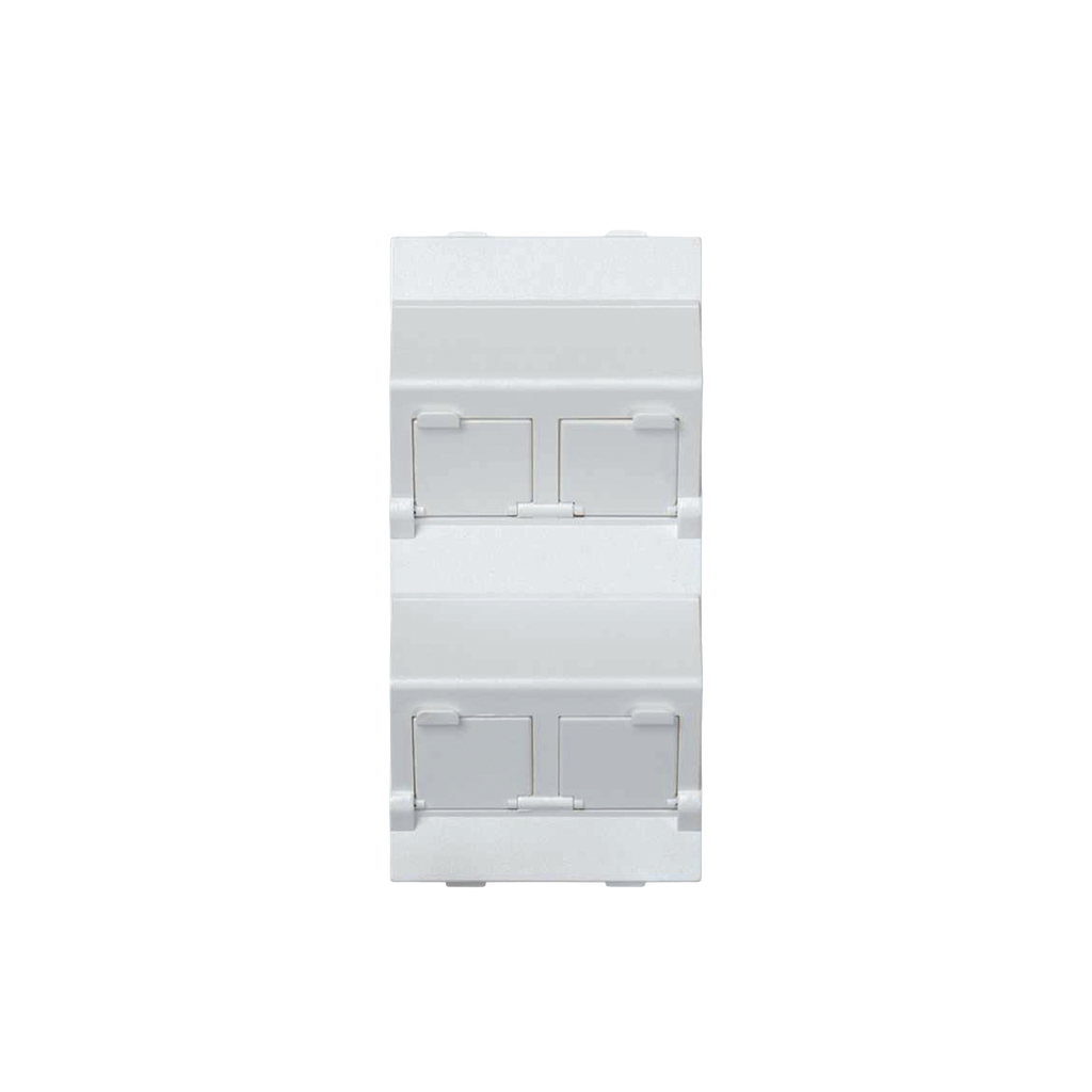 (S80CMD64/9) Placa voz y datos inclinada con guardapolvo y adaptador cuádruple para RJ45 keystone