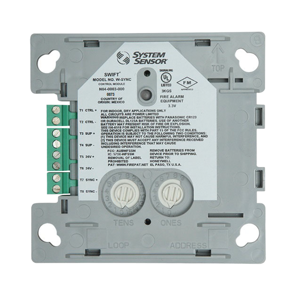 Módulo de Sincronización Inalámbrico / Compatible con Paneles Notifier, Fire-Lite, Silent Knight y Farenhyt / Incluye Baterías