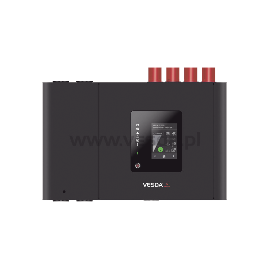 Analizador por Aspiración VESDA / Hasta 2000 m2 de Cobertura / 280 Metros de Tubería/ Hasta 4 Tuberías / 4 zonas de deteccion / Pantalla de 3.5 Pulgadas.