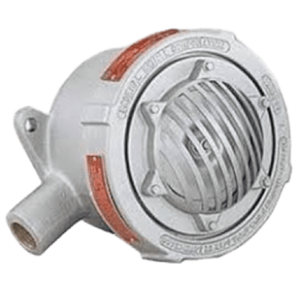 Bocina Vibrante a Prueba de Explosión Modelo 41X con Carcasa de Aluminio Resistente a la Corrosión / 120VAC, 240VAC, 24VDC / Volumen Ajustable / Ciclo de Trabajo 5 Minutos / Montaje en Tubería o Superficie