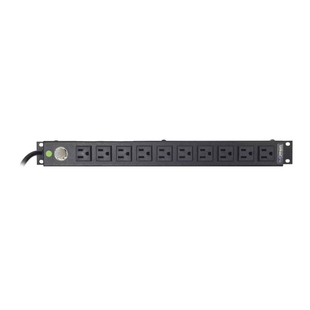 Multicontacto Horizontal (PDU) de 10 Contactos (NEMA 5-15R) Rack 19 1UR. Voltaje Entrada/Salida: 120Vca/15A