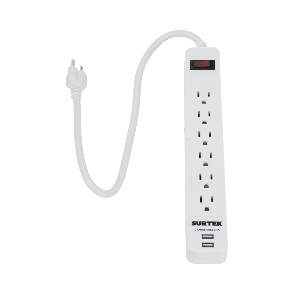 [SYS-136204] Multicontacto con 6 contactos aterrizados y 2 puertos usb.