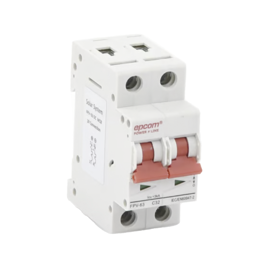 Protección Térmica/ Interruptor 2P, 32A,  Corriente Directa  800 Vcc para Aplicación Fotovoltaica Montaje Riel DIN
