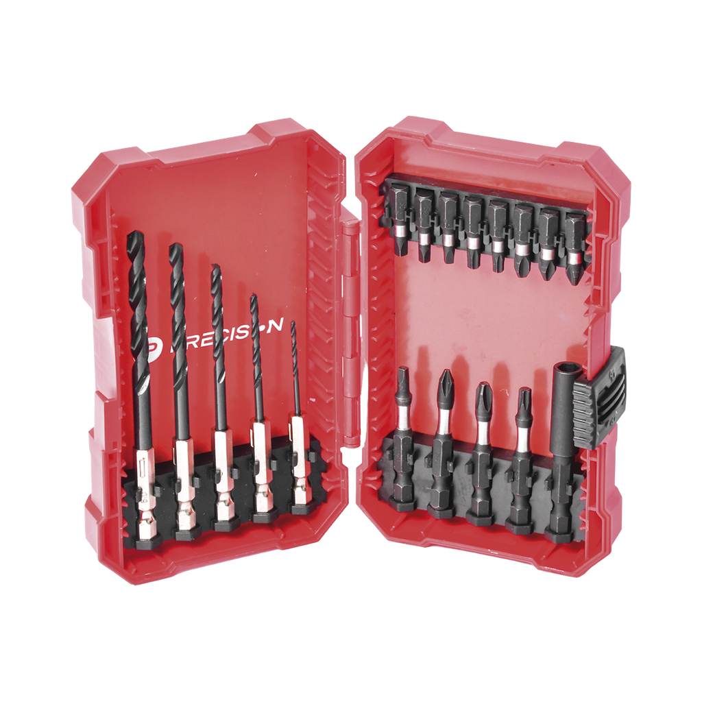 Juego de 18 Puntas y Brocas para Taladro, con Entrada Hexagonal de 1/4, Incluye Estuche.