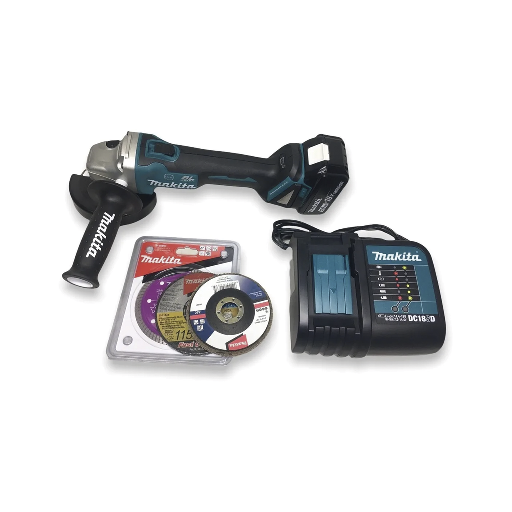 [DGA456STX3] Miniesmeril 115mm 4-1/2in 8.500 Rpm,1 Batería 18V Li-ION de 5.0 Ah, Cargador y 3 Discos.