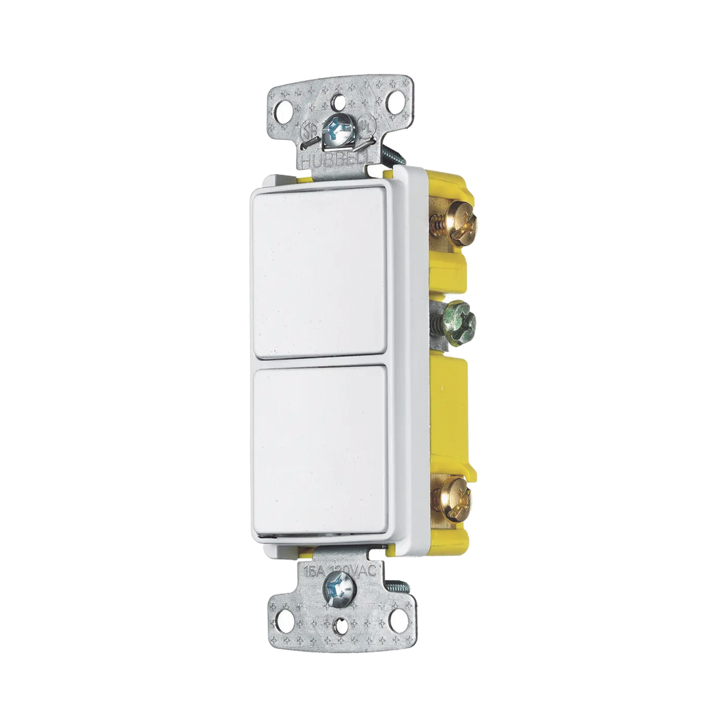 [HUB-RCD-103W] Interruptor Residencial 15 A 120-277 V, 1 Polo 3 Vías, Cableado lateral, Color Blanco.