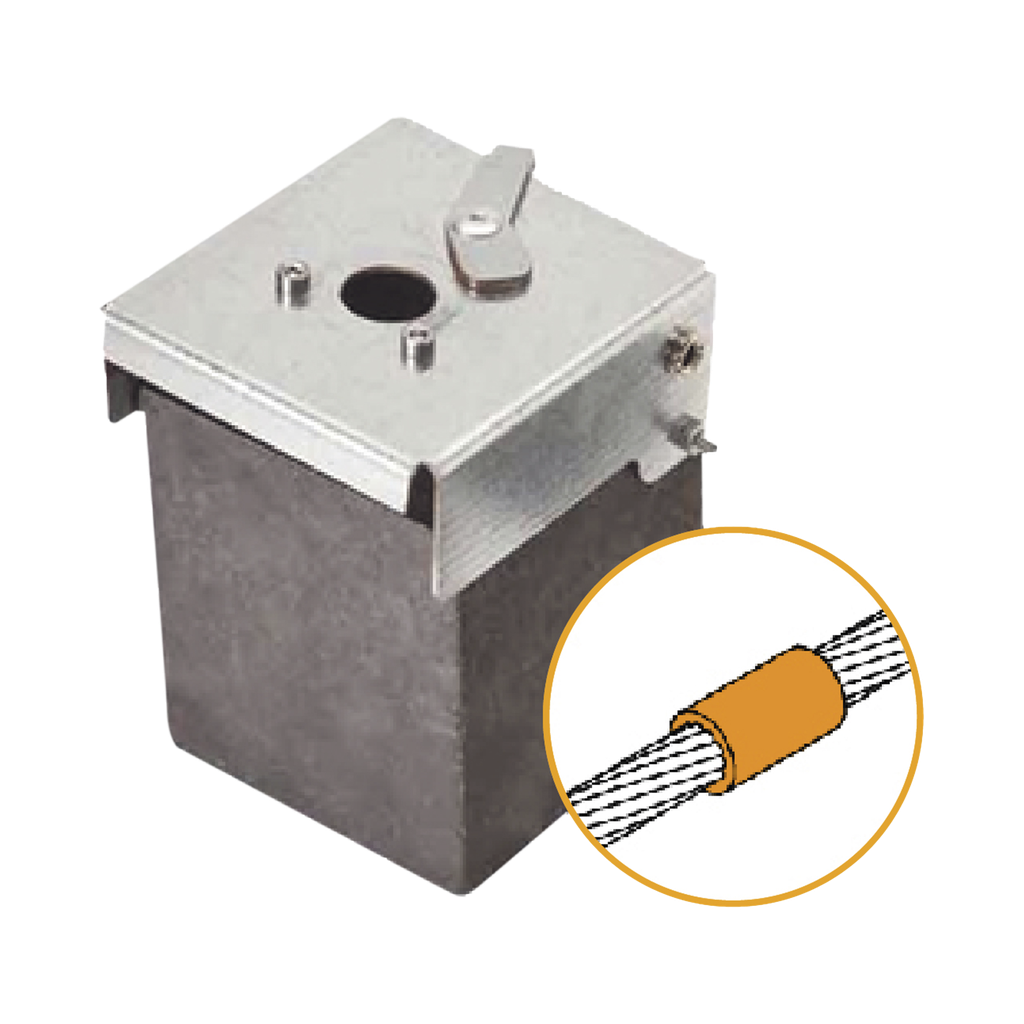 Molde de grafito vertical unión lineal de cable 4/0 AWG (pasante) con cable 4/0 AWG (terminal).