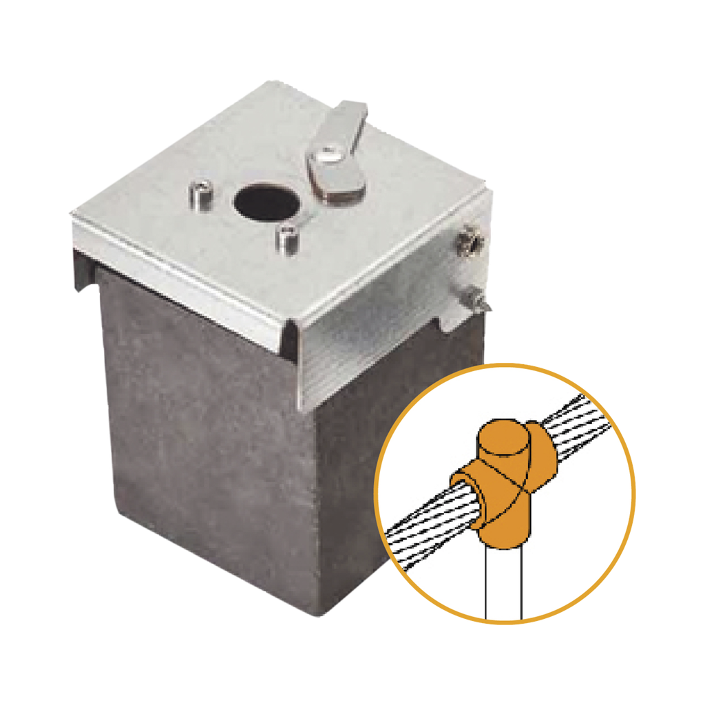 Molde de grafito vertical unión en T vertical de cable 4/0 AWG (pasante) con Pica de 5/8 in (terminal).