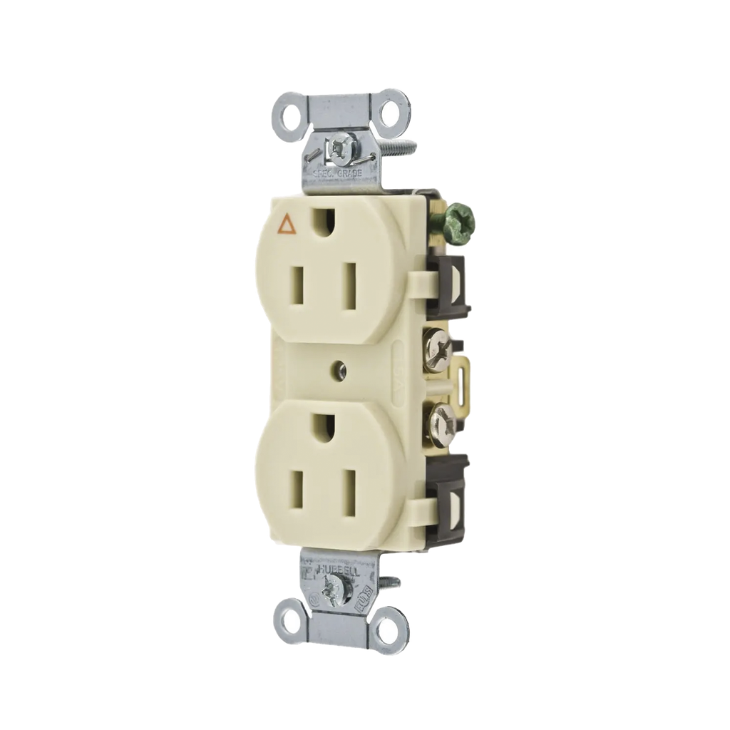 [HUB-IG5252I] Contacto Dúplex Conexión a Tierra Aislada/ 15 A 125 V/ 2 Polos 3 Hilos/ Color Marfil/ Nema 5-15R/ Grado Comercial.