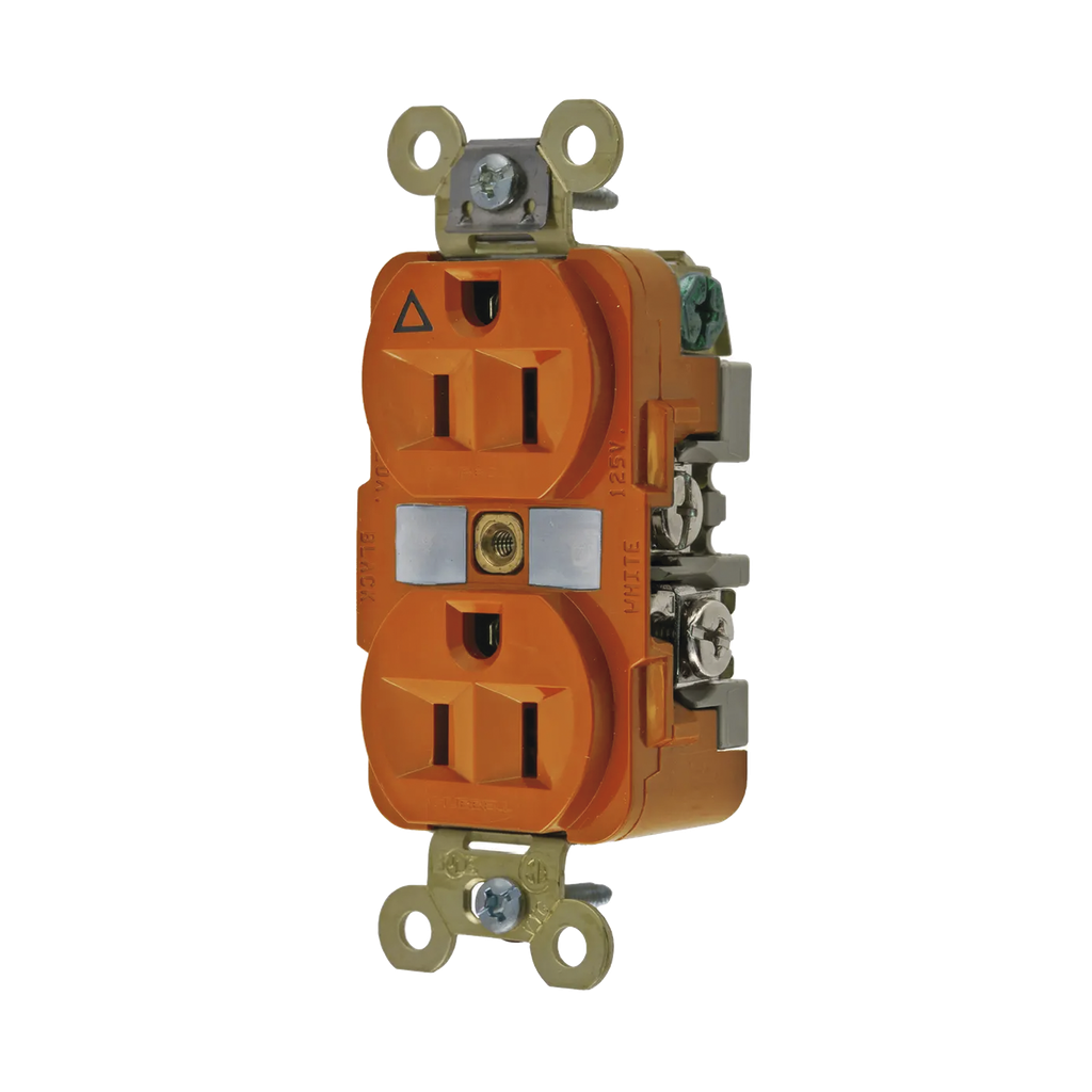[HUB-IG5262] Contacto Dúplex Conexión a Tierra Aislada 15A 125V/ 2 Polos 3 Hilos/ Color Naranja/ Nema 5-15R/ Grado Industrial.