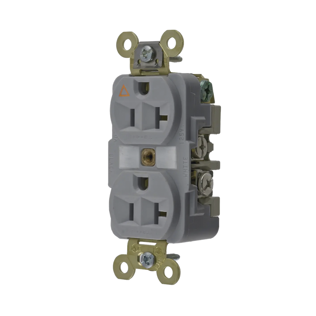 [HUB-IG5362GY] Contacto Dúplex Conexión a Tierra Aislada/ 20 A 125 V/ 2 polos 3 Hilos/ Color Gris/ Nema 5- 20R/ Grado Industrial.
