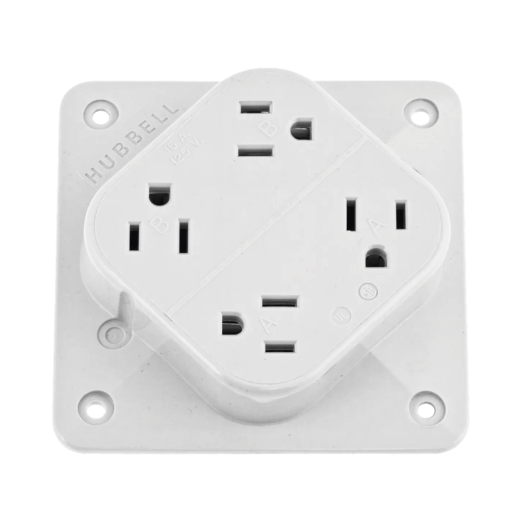 [HUBHBL415W] Multicontacto Dúplex con 6 Salidas/ 15 A 125 V CA/ 2 Polos 3 Hilos / Color Blanco.