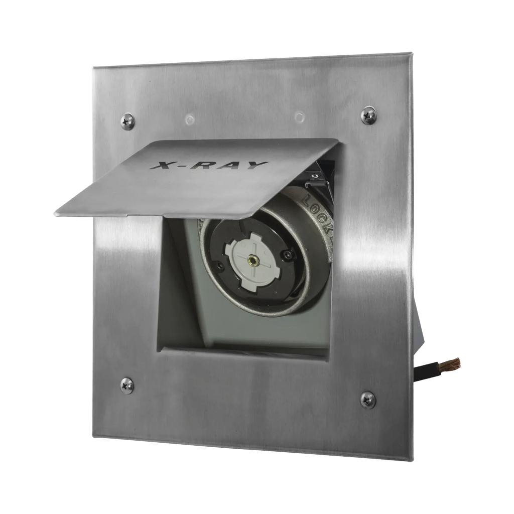 [HUB-HBL25505] Receptáculo Móvil de Rayos X / 50 A 250 V CA/ 2 Polos 3 Hilos / Placa de Acero Inoxidable.