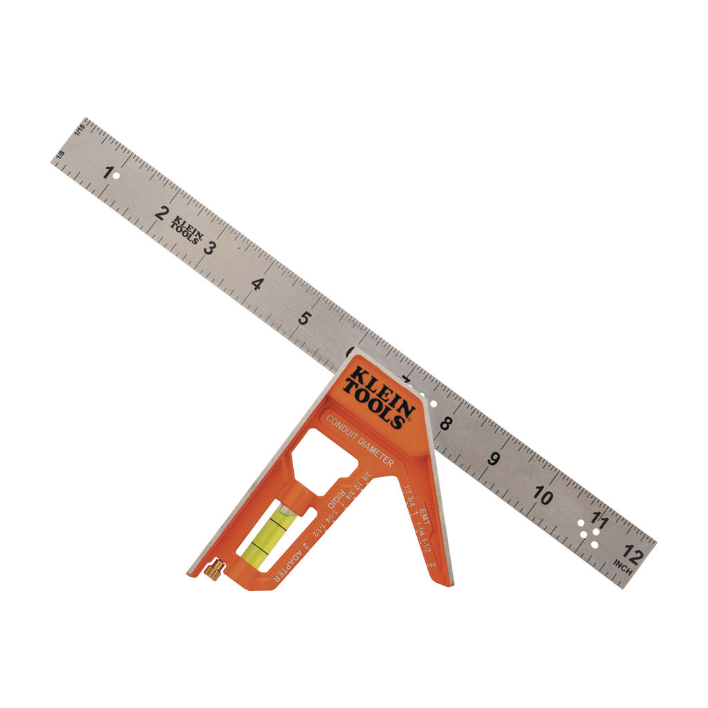 [935CSEL] Escuadra Especial de 12 Pulgadas, con Bordes de 45° y 90° y Regla Magnética. Ranura en V para Diámetro de Tubo Conduit