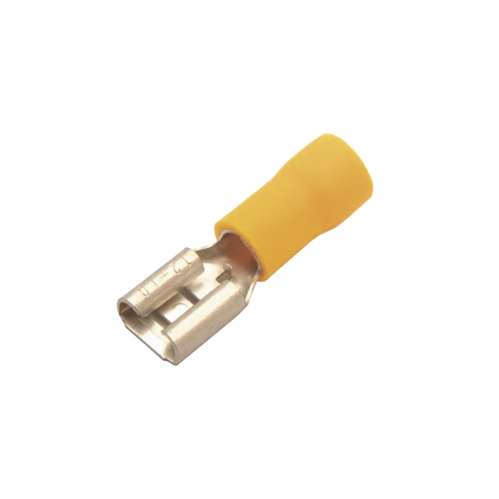 Terminal tipo hembra aislada 0.250 / 12 - 10 AWG / Amarillo / Para baterías con terminal F1 / Paquete de 25 piezas.