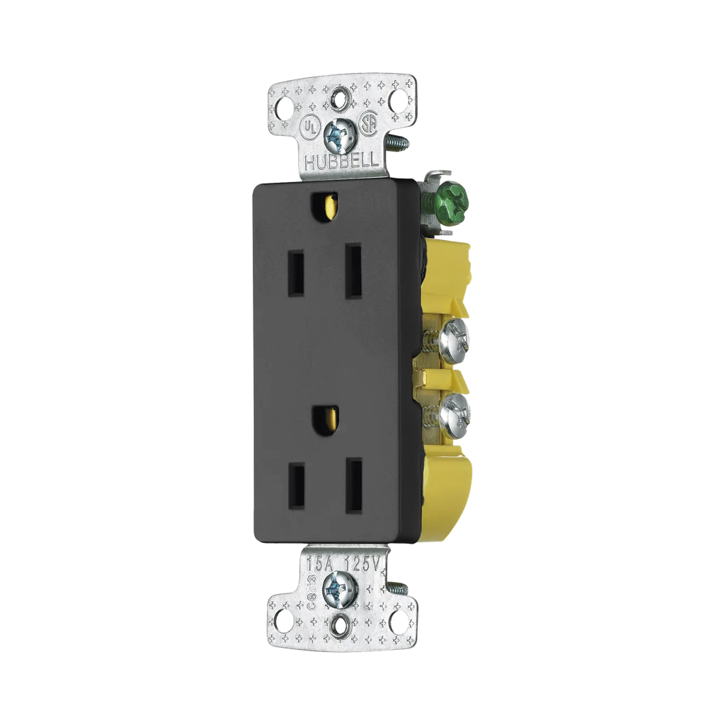 [HUB-RRD-15BK] Contacto Duplex Decorador 15A 125V / 2 Polos 3 Hilos/ Nema5-15R / Color Negro.